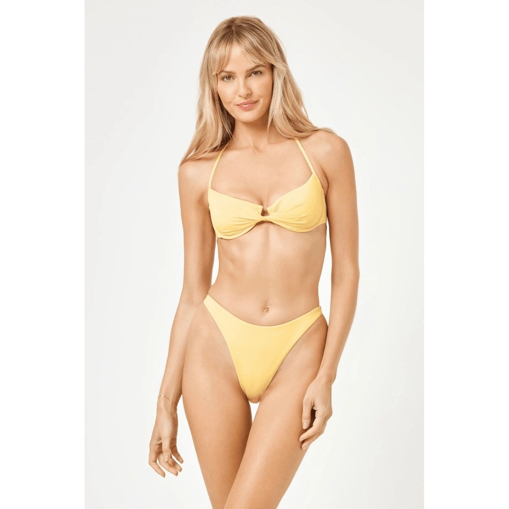 L*Space Toni Twist Underwire Halter Bikini Top Daisy Yellow M